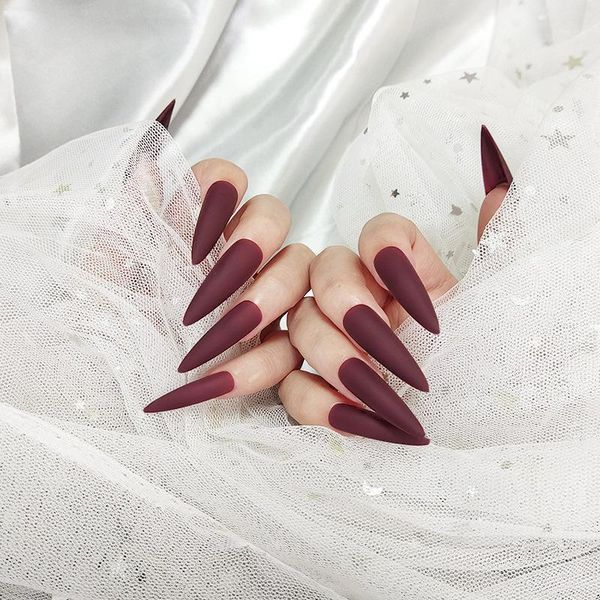 

spring euro american style super long pointed frosted matte chelizi red manicure tablet fake nails nail tips1, Red;gold