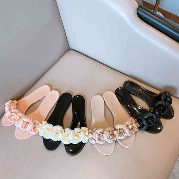 

sandals fashion genuine leather summer solid jelly shoes pu flowers women's slippers luxur 8m5d, Black