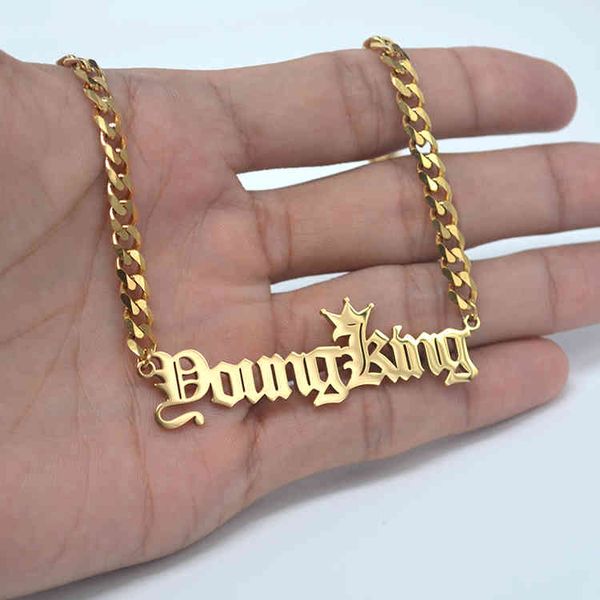 

18k gold mens hiphop name custom necklace personalized with cuban link chain, Black