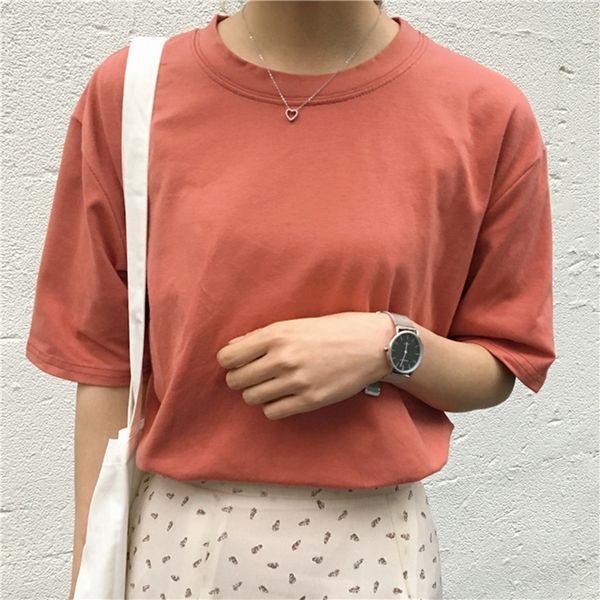 

realeft 2021 new summer cotton solid short sleeve womens t-shirts basic 12 colors o-neck casual loose female shirts tee, White
