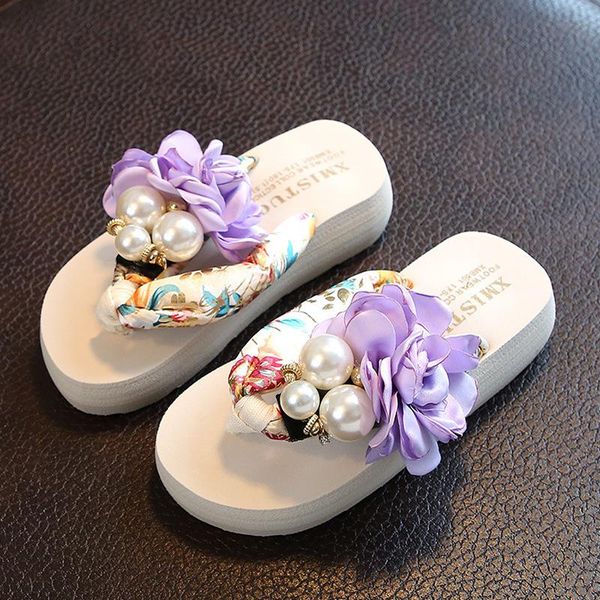 

slippers fashion beach shoes summer non-slip children's flip-flops girls pinch sandals female flowers women wear, Black
