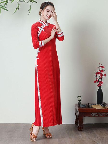 

ethnic clothing oriental dress strip velvet cheongsams dresses stage performance festival outfit cheongsam chinese woman costume, Red