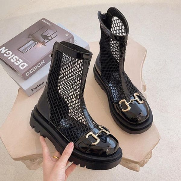 

boots mesh short women's summer wild fashion trifle thick bottom hollow breathable sandals, Black