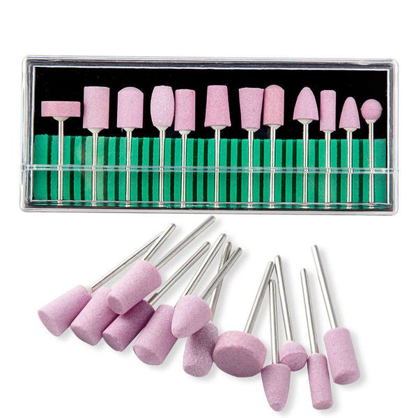 Punte per trapano per unghie al quarzo da 2,35 mm 12 pezzi Set di accessori per manicure Lucidatura per unghie Teste per macchine Colore rosa