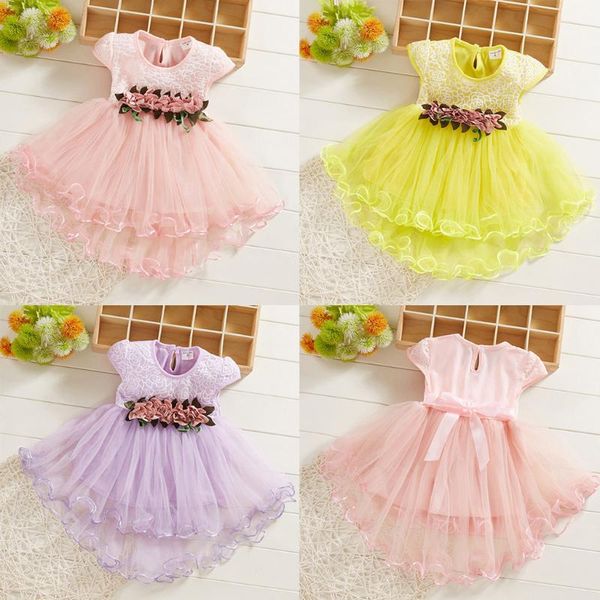 

girl's dresses toddler baby clothing dress for girls flower floral lace tulle ruched princess summer children's clothes outfit, Red;yellow