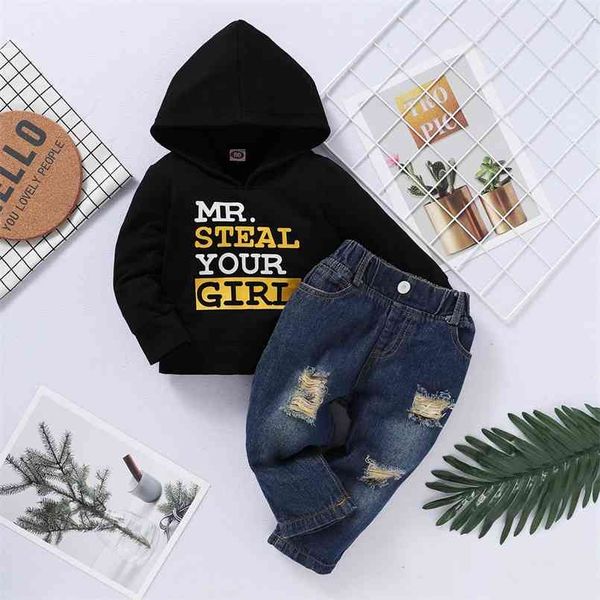 

spring and autumn baby boy casual letter sets 0-2 years old black clothes hoodies pants 210528, White