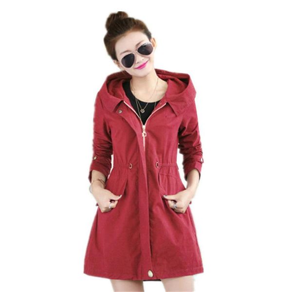 

women's trench coats women coat 2021 spring autumn overcoat female long hooded zipper plus size slim was thin cotton outwear c201, Tan;black