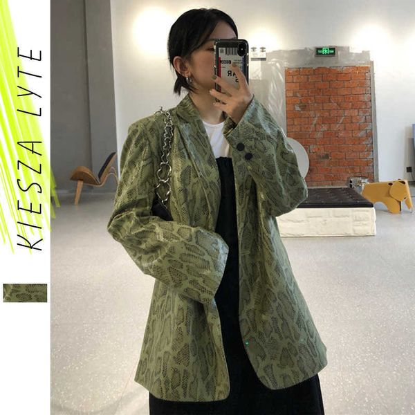 

spring women suede snake print suit jacket stylish casual chic fashion ladies loose jackets outwear high street 210608, White;black
