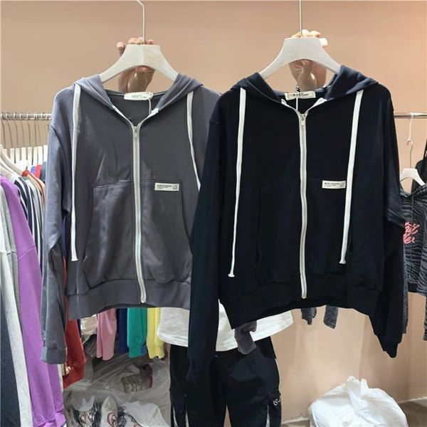 

women's hoodies & sweatshirts hoodie hooded sweater spring and autumn thin loose korean fashion bf zipper cardigan coat h99t, Black