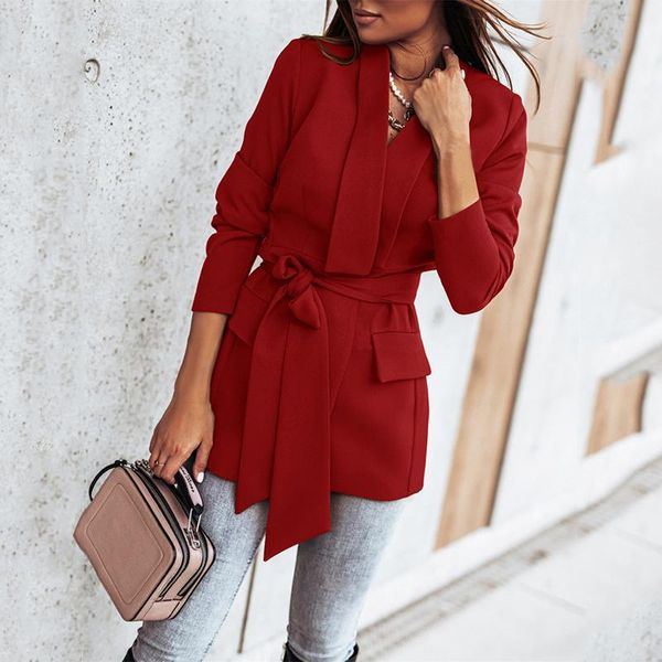 

western style casual lapel suit jacket with pockets spring autumn office lady elegant long-sleeved slim-fit black belted blazer women's, White;black