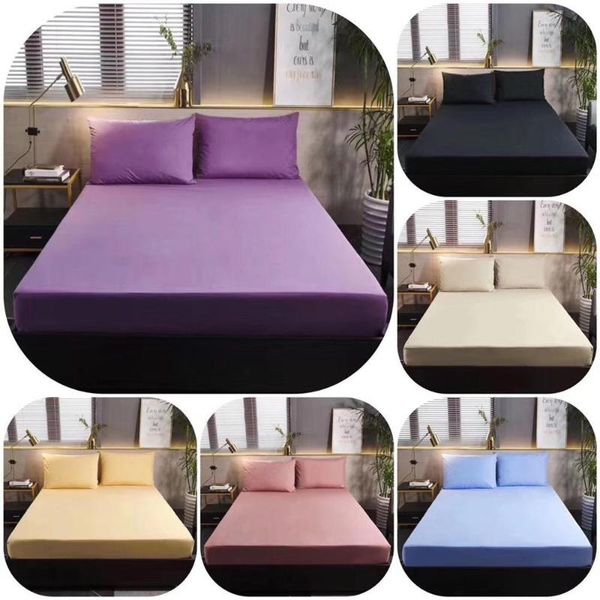 

sheets & sets fitted sheet mattress cover solid color sanding skin friendly bedding linens bed with elastic waterproof