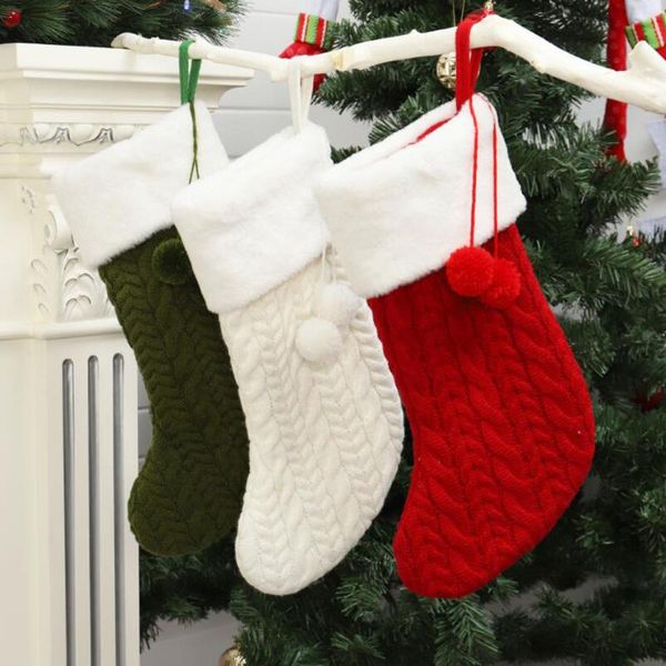

christmas decorations ornaments knitted wool thick white hair socks el home decoration gift