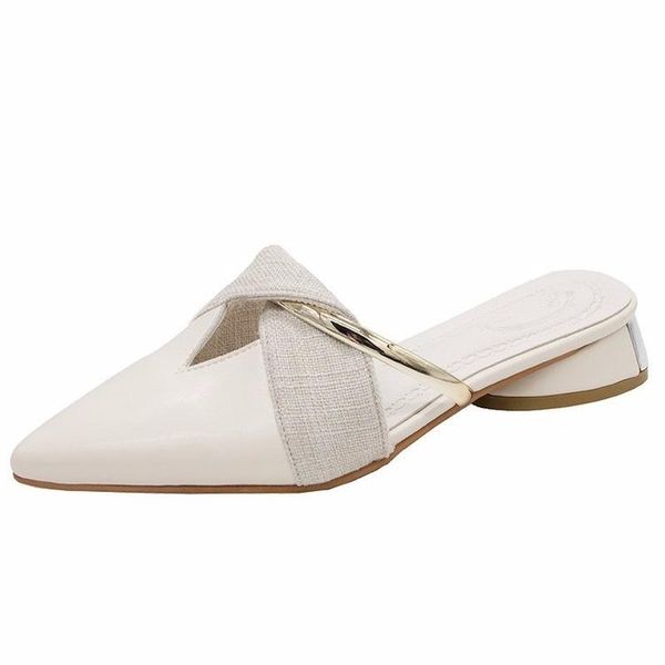 

slippers women shoes woman mules summer slides thick low heels casual pointed toe solid leather ladies, Black