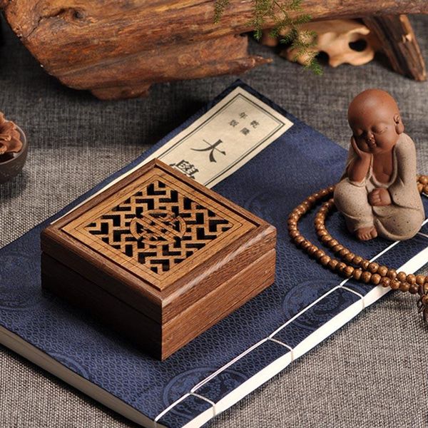 

fragrance lamps chinese vintage exquisite wood square carve patterns classy coil incense burner mahogany furnace box decoration ornament