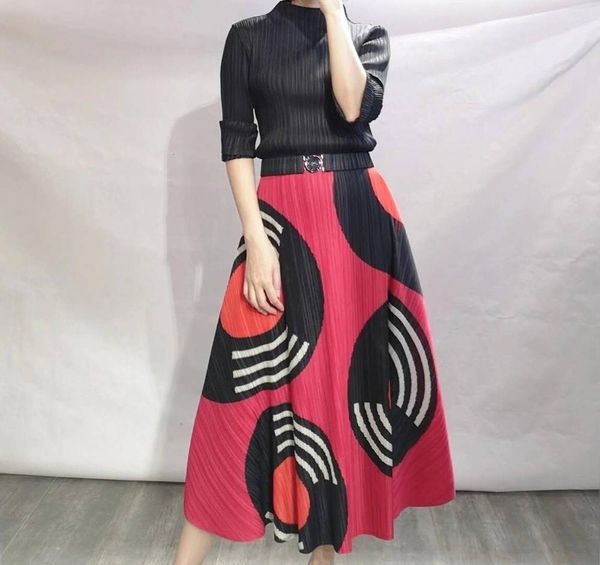 

skirt pleater skirts dots print splicing chiffon fashion a-line, Black