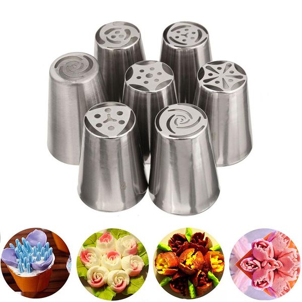 

baking & pastry tools 7 pcs/set stainless steel icing piping nozzles cake decorating russian tips kitchen accessories