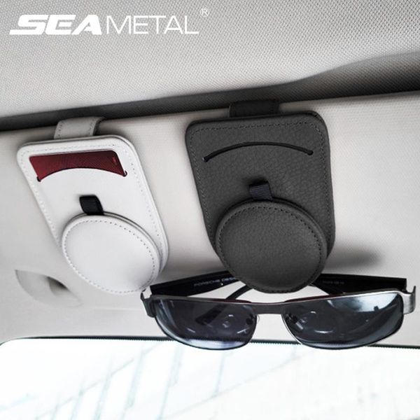 

other interior accessories genuine leather car glasses holder universal sun visor eyeglasses clip sunglasses case card auto
