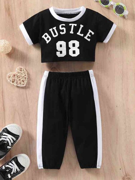 

baby letter graphic ringer tee & contrast side seam sweatpants she, White