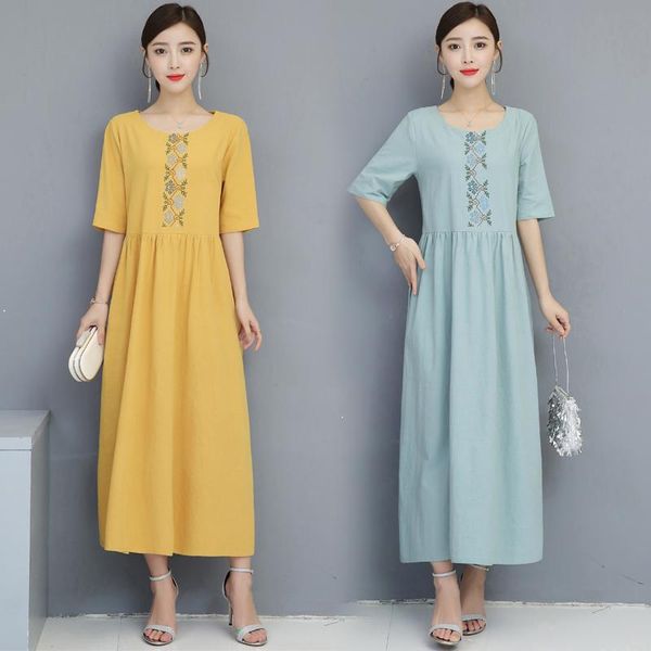 

womens plus size blouse long midi dress embroidery embroidered woman ladies 2021 summer floral slim casual loose party dresses, Black;gray