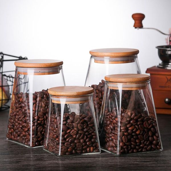

storage bottles & jars square glass sealed jar kitchen food coffee bean spice tea candy