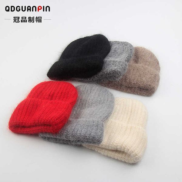 

autumn and winter rabbit hair winter hat white female wool hat tide versatile korean fashion knitted cotton, Blue;gray