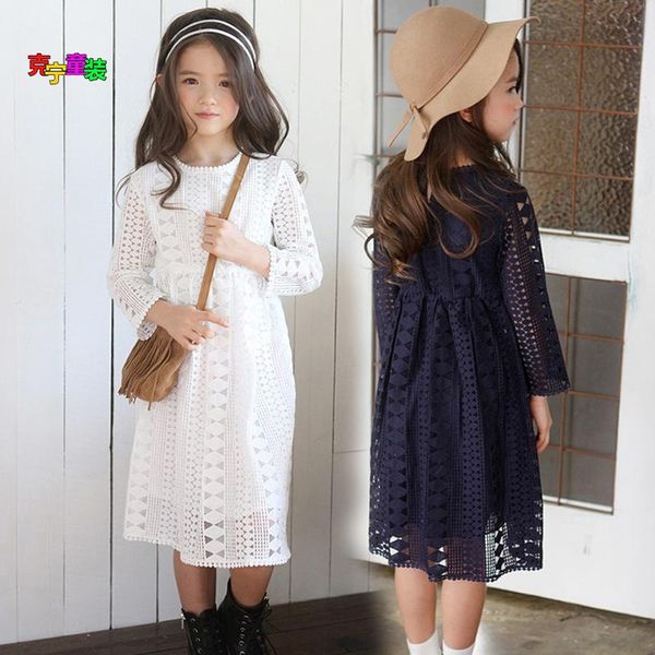 

girl's dresses children clothes girl white lace dress school uniform vintage autumn long sleeve kids birthday evening/party 10 12 year, Red;yellow