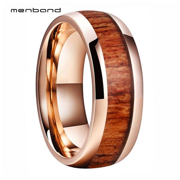 

wedding rings rose gold tungsten ring band for men women with koa wood inlay domed polished comfort fit 8mm box available, Slivery;golden