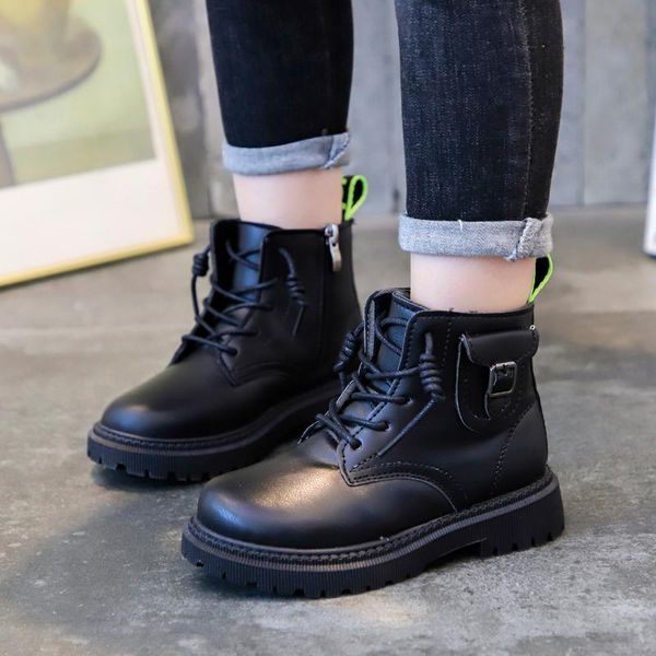 

kids shoes platform boots for girls female shoe children boys pu leather spring and winter warm fashion boot size 26-36,, Black;grey