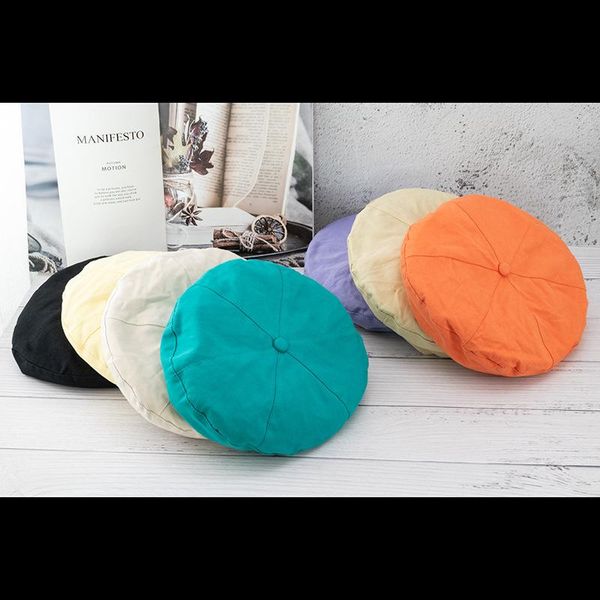 

berets candy color beret casual wild sweet and cute summer thin style literary retro painter hat women's, Blue;gray