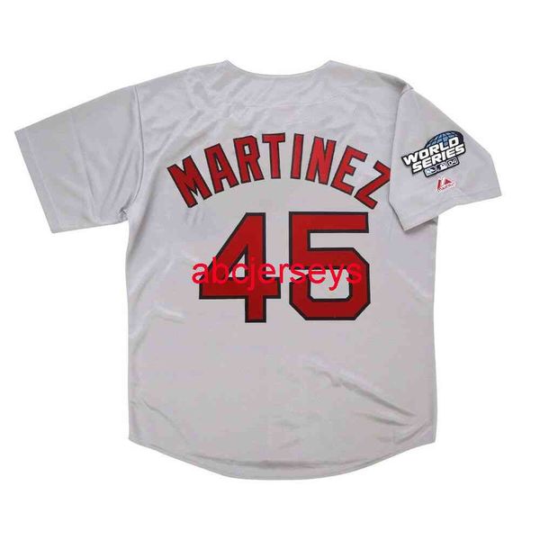 Camisa Costurada Costurada Pedro Martinez 2004 Grey Road World Series adicionar número do nome Camisa de Beisebol