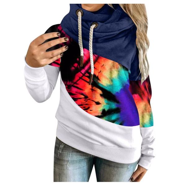 

women's hoodies & sweatshirts women overzise casual tie-dye print contrast long sleeve hoodie sweatshirt 21 * natal, Black