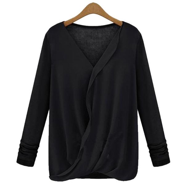 

women's t-shirt long sleeve travel office autumn casual v neck chiffon party patchwork spring women, White