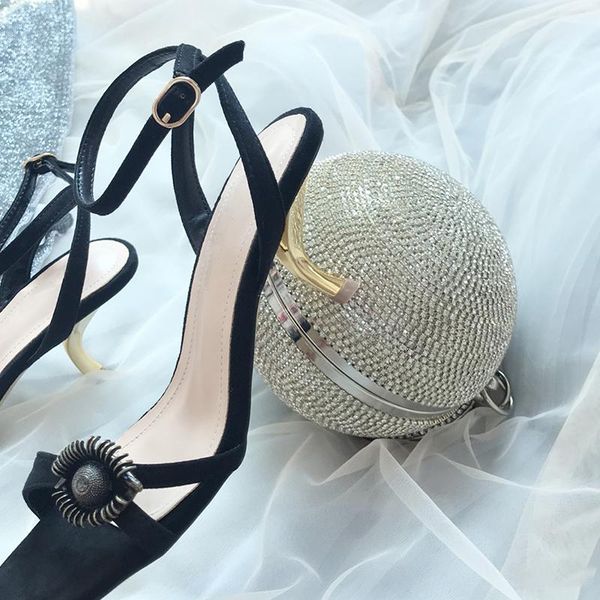 

dress shoes women black sandals ankle strap high heels summer designer metal eye decor ladies sandalias femmes fashion zapato de mujer