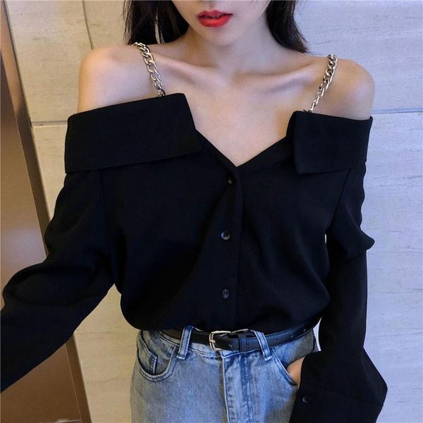 

women's blouses & shirts philosophy wonder off shoulder button solid v-neck korean clothing casual style spring tand ladies, White