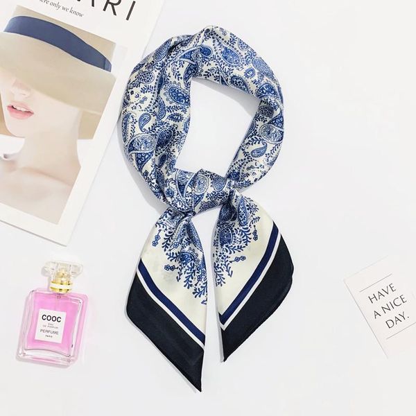 

scarves yishine 2021 70*70cm polyester silk elegant paisley printing luxury women scarf headscarf 1 order, Blue;gray