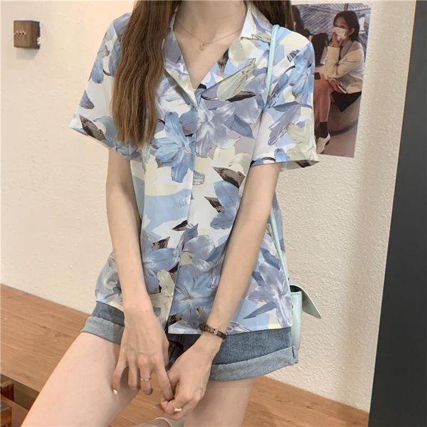 

women's blouses & shirts women chic vintage printed 2021 summer harajuku ladies streetwear all-match short sleeve womens top, White