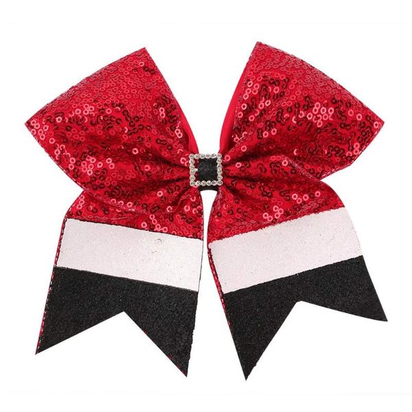 

hair accessories 7'' large red cheer bows breast for girls with elastic rubber band headwear fashion, Slivery;white