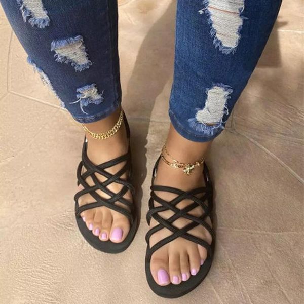 

sandals comfy beach shoes spring women rope cute casual braided fashion flats sandal woman summer slides slip-on, Black