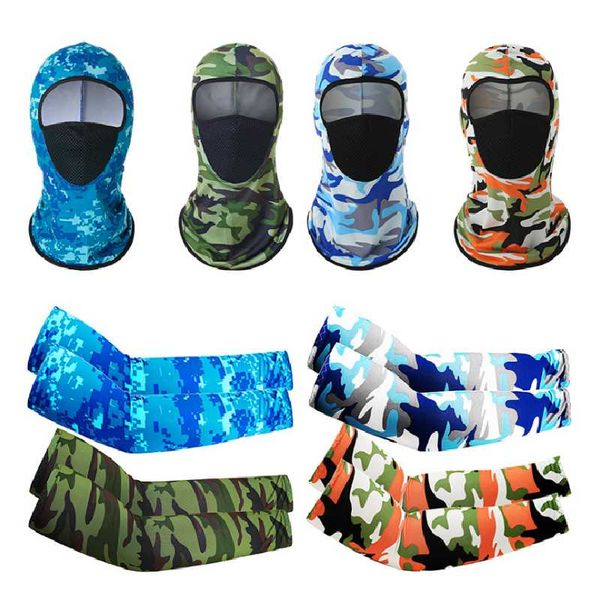 

summer ice silk riding sunscreen sleeve two-piece outdoor sports breathable headgear bicycle combination elbow & knee pads, Black;gray
