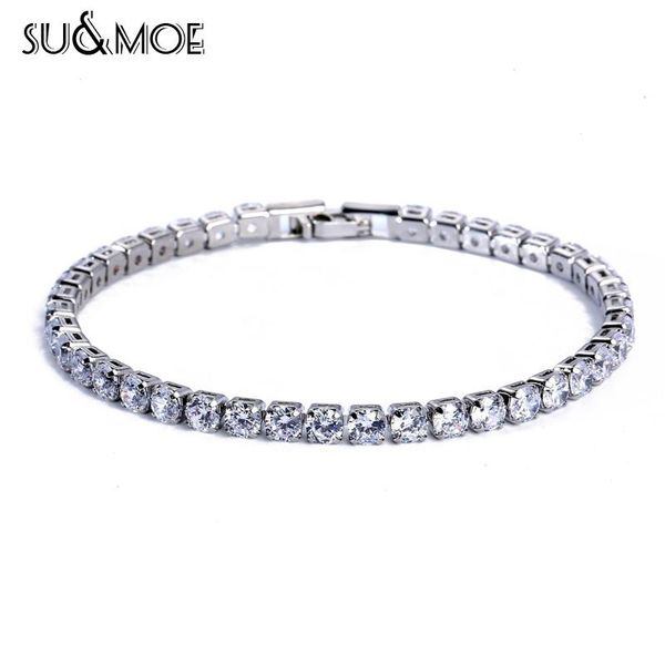 

link, chain 4mm cubic zirconia tennis bracelet iced out bracelets for women men gold silver color cz homme jewelry, Black