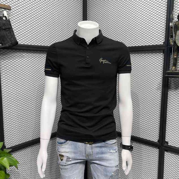 

polo shirt men's short sleeve 2021 new trend summer slim fit embroidery high-end business lapel t-shirt tide brand, White;black