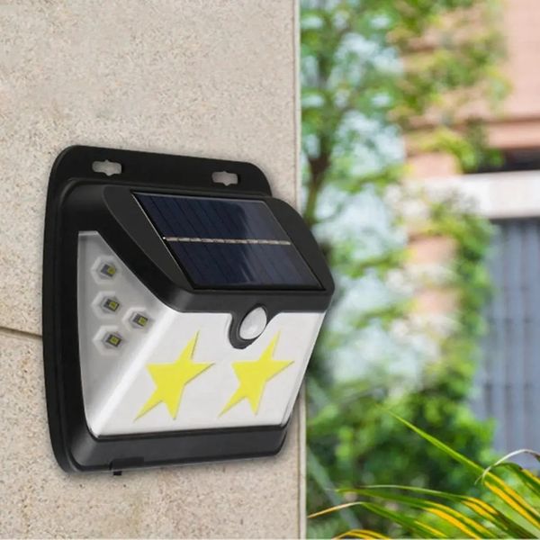 Lampada da parete a stella a LED COB ad energia solare Sensore di movimento PIR Luce Cancello da giardino esterno impermeabile