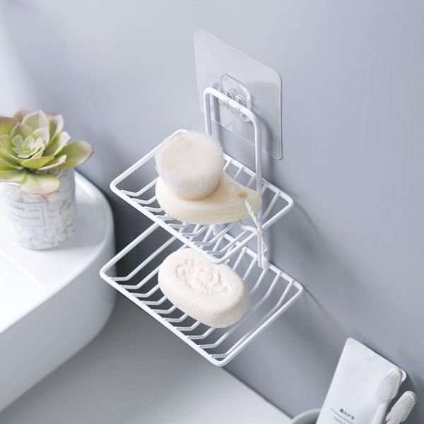 

soap dishes 1pc iron art double layer punch box wall mount dish household bathroom drain bathball rack