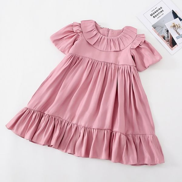 

summer girls dress short-sleeve ruffled stand-up collar sweet solid color princess children's 2-6y 210515, Red;yellow