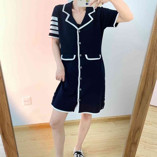 

dress skirt hong kong girl's tb knitted is versatile, with thin waist and sweet temperament. short sleeve fashionable for women's, Black;gray