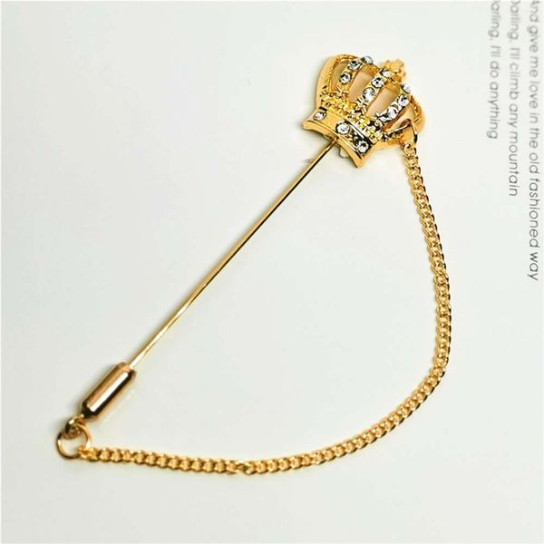 

trendy men's blazer plug in brooch fashion small crown long needle, Gray