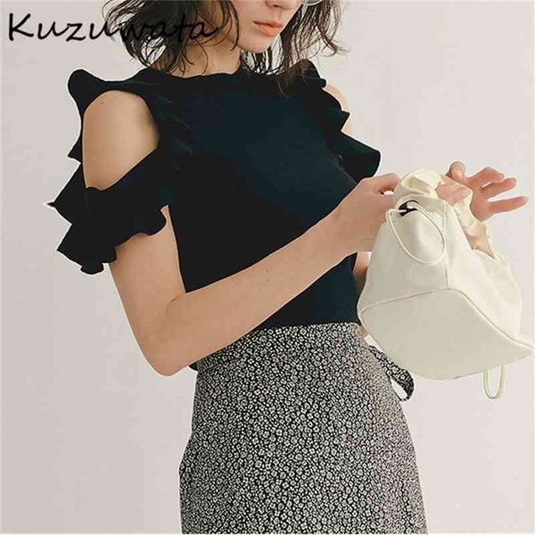 

neploe o neck shoulder strapless pullover knit sweater women long sleeve pull femme spring summer solid sueter 210805, White;black