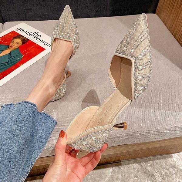 

pumps woman high heels shoes sandals ladies lace-up hollow mary jane slip on pointed wedge 2021 fashion crossdresse dress, Black