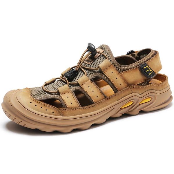

sandals leather mesh mens casual shoes summer beach man flats retro outdoor walking male sport sneakers footwear 38-48, Black