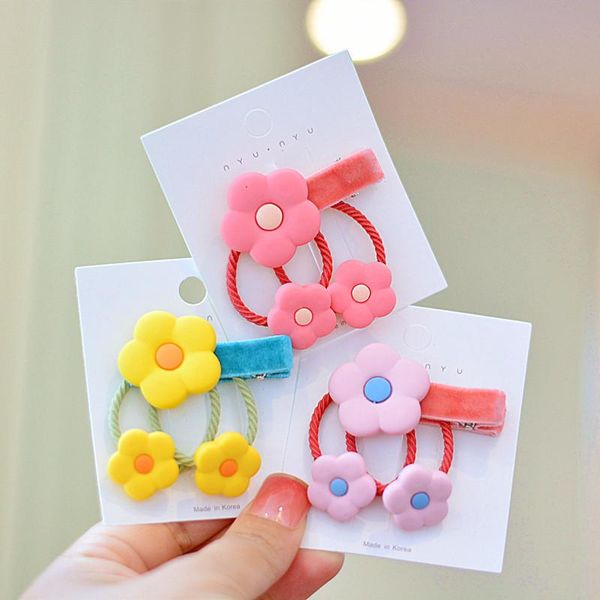 

hair accessories cute girls 9pcs/set sweet flower elastic bands ties rope velvet clip kids hairpins barrettes, Slivery;white